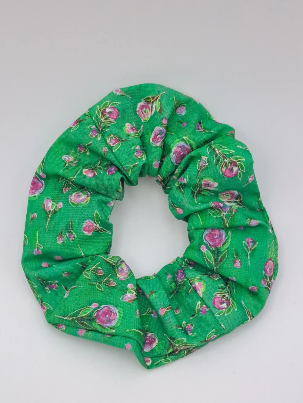 Green Floral Scrunchie Hair Tie - Women Accessories Cotton Elastic Band